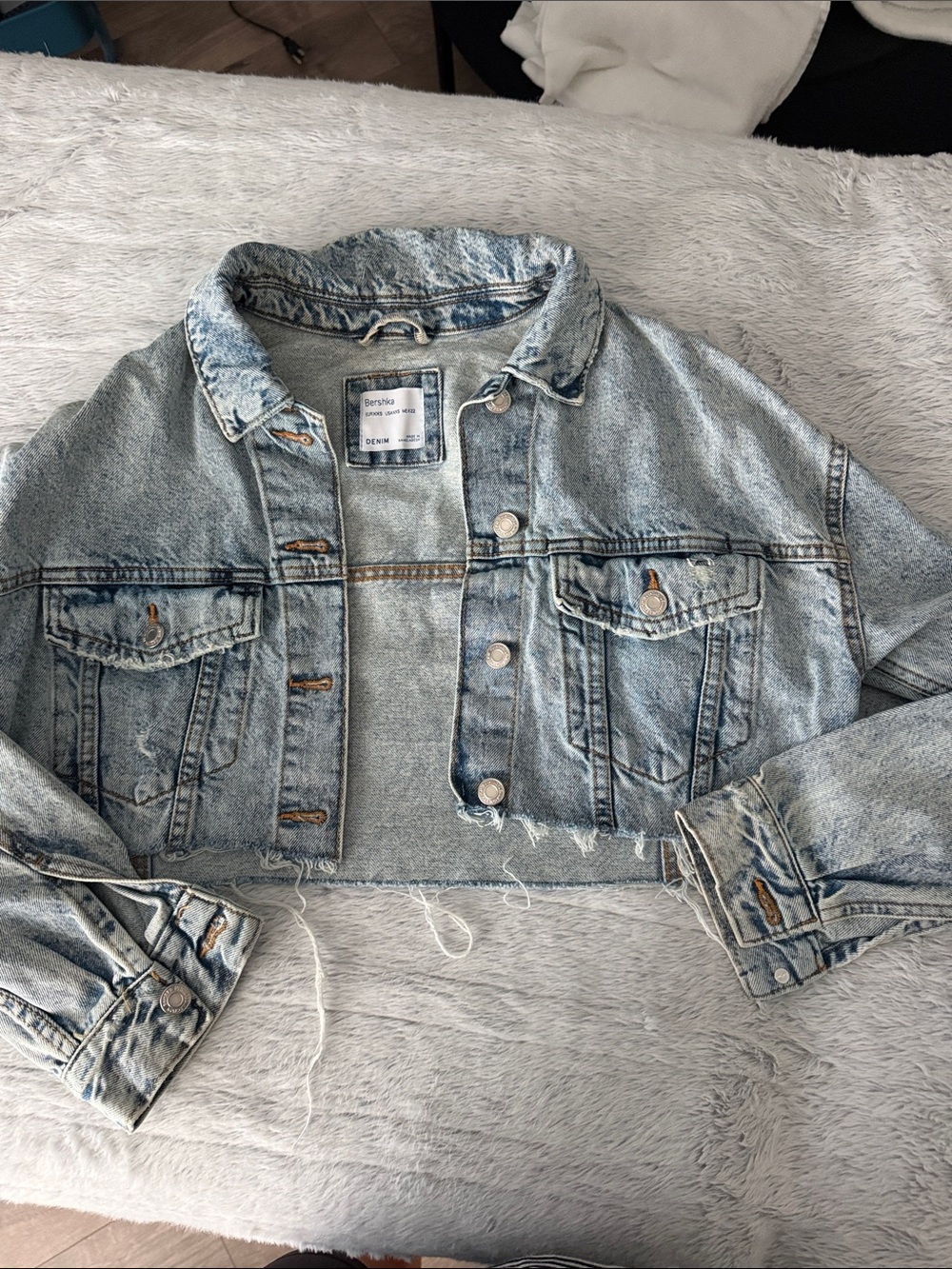 Bershka Light Blue Cropped Denim Jacket